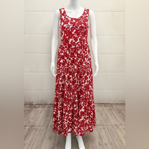 Tommy Hilfiger Dresses & Skirts - Tommy Hilfiger, Red and White Floral, Sleeveless, Maxi High-Low Sundress, (L)